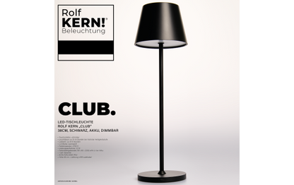 LED-Tischleuchte ROLF KERN „Club“ 38cm, schwarz, Akku, dimmbar