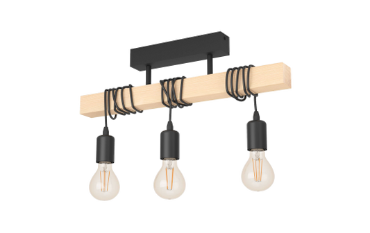 Deckenleuchte EGLO ''Townshend'', 3-flammig, Holz/schwarz, E27, 55x10,5x26,5cm