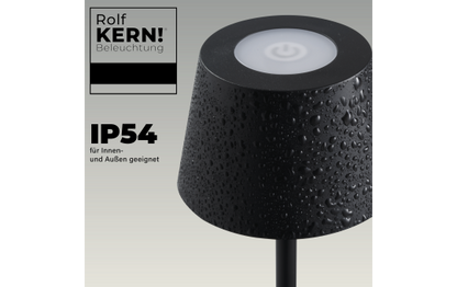 LED-Tischleuchte ROLF KERN „Club Nano“ 21cm, schwarz, Akku, dimmbar