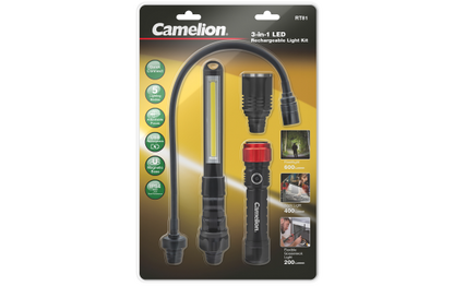 3-in-1 wiederaufladbares Aluminium-Licht-Sortiment CAMELION