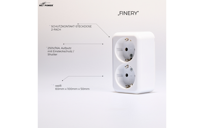 Schutzkontakt-Steckdose 2-fach McPower ''Finery'', 250V/16A,AP,Einsteckschutz,weiß
