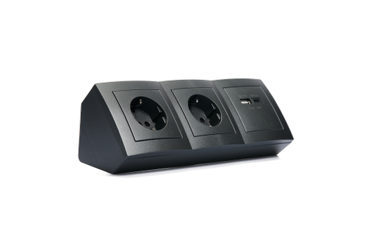 Steckdosenblock McPower ''Flair'' anthrazit, 2-fach Schutzkontakt, 2x USB A+C