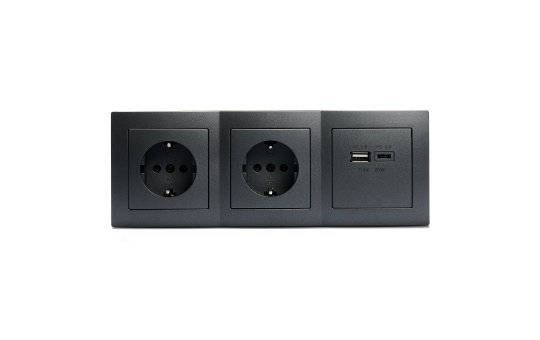 Steckdosenblock McPower ''Flair'' anthrazit, 2-fach Schutzkontakt, 2x USB A+C
