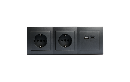 Steckdosenblock McPower ''Flair'' anthrazit, 2-fach Schutzkontakt, 2x USB A+C