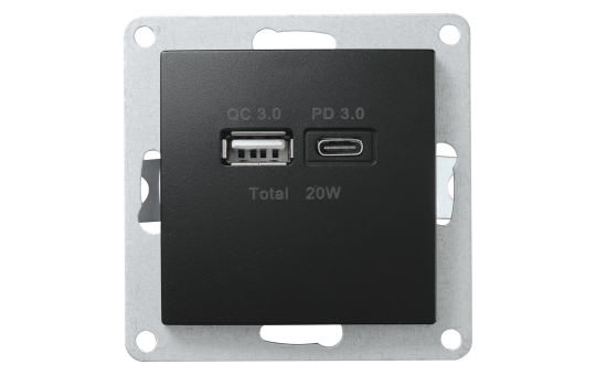 USB-Ladedose McPower ''Flair'' 2-fach, USB-C, PD 3.0 20W, matt schwarz