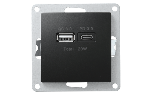 USB-Ladedose McPower ''Flair'' 2-fach, USB-C, PD 3.0 20W, matt schwarz