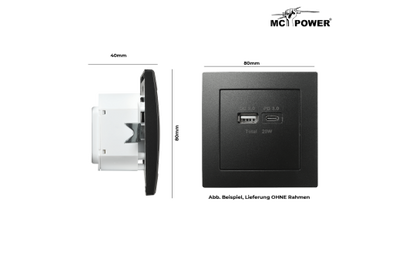 USB-Ladedose McPower ''Flair'' 2-fach, USB-C, PD 3.0 20W, matt schwarz