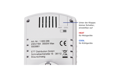 Steckdosen-Thermostat McPower ''TCU-330'' 5-30°C, max. 3500W, 230V