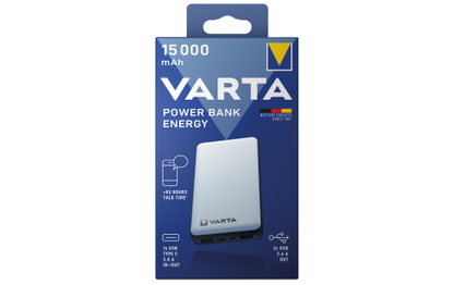 Akku Powerbank, VARTA, 5V/15.000mAh, Energy, weiß, 2xUSB-A/Micro-B/-C