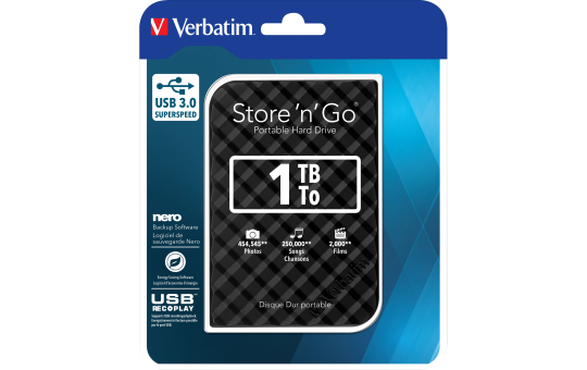 Externe Festplatte ''Store 'n' Go'' Verbatim, 1 TB Speicher, USB 3.0, inkl. Kabel