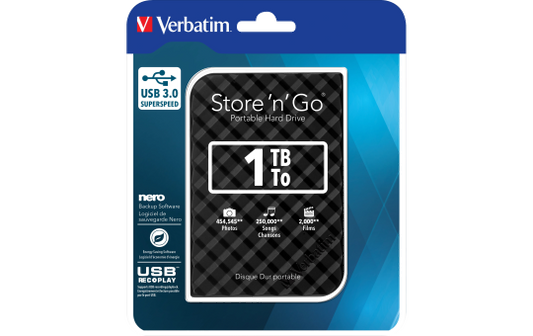 Externe Festplatte ''Store 'n' Go'' Verbatim, 1 TB Speicher, USB 3.0, inkl. Kabel