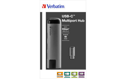 USB-C Multiport-Hub von Verbatim, USB 3.0, HDMI, SD, Ethernet, 15cm Kabel
