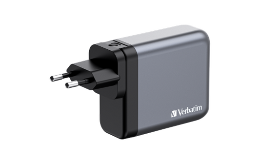 Ladeadapter Verbatim, Universal,GNC-140, GaN, 140W,grau,1x USB-A QC, 3x USB-C PD
