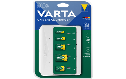 Mini Universal-Ladegerät VARTA, für AA/ AAA/ C/ D/ 9V Batterien, NiMH Akku