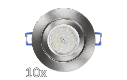 Einbauleuchten-Set McShine, 10xRahmen, 10xLED-Strahler,Edelstahl, 5W,500lm, IP44
