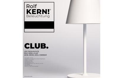 LED-Tischleuchte ROLF KERN „Club Mini“ 25cm, weiß, Akku, dimmbar