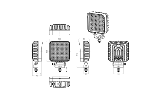 LED-Arbeitsscheinwerfer EINLICHT, 9-32V, 22W, 2800lm, R23 & R10, Flood-Version