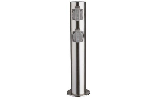 Außensteckdose 4-Fach, IP44, Edelstahl V2A, Ø118x470mm, 3680W/ 16A