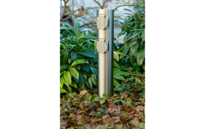 Außensteckdose 4-Fach, IP44, Edelstahl V2A, Ø118x470mm, 3680W/ 16A