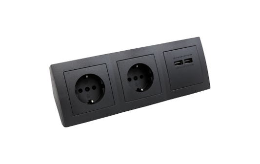 Steckdosenblock McPower ''Flair'' anthrazit, 2-fach Schutzkontakt + 2x USB