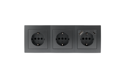 Steckdosenblock McPower ''Flair'' anthrazit, 3-fach Schutzkontakt + USB-C / USB-A