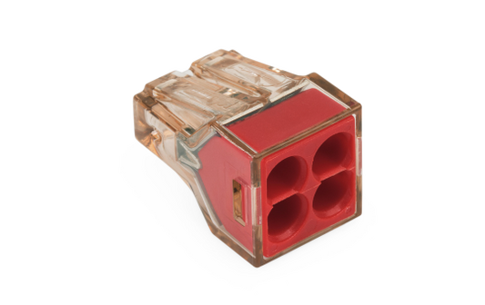Verbindungsdosenklemme WAGO, eindrähtige Leiter, 4 Klemmstellen, max. 4mm², rot