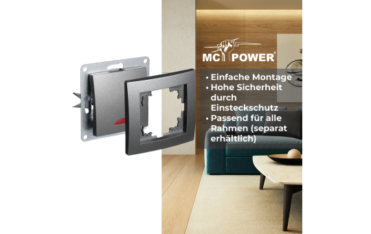 Schalter McPower ''Flair'', 250V~/10A, UP, anthrazit mit Kontroll-Leuchte
