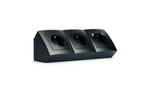 Steckdosenblock McPower ''Flair'' Aufbau, matt schwarz, 3-fach Schutzkontakt + USB