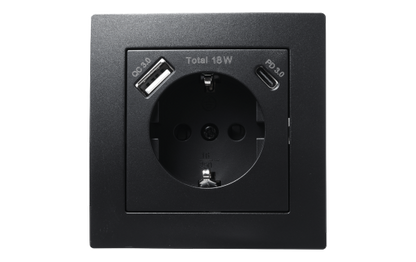 Schutzkontakt-Steckdose McPower ''Flair'' 1x USB-C 18W PD, 1x USB-A, matt schwarz