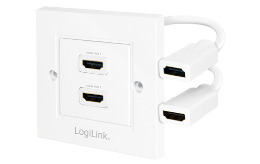 HDMI Wanddose mit Kabelpeitsche, 2 x HDMI Buchse, HDMI™ 1.4 High Speed, weiß