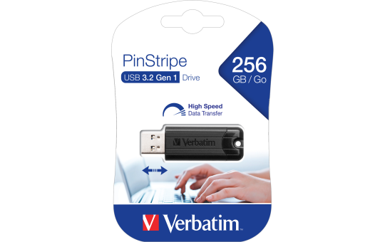 USB 3.2 Stick Verbatim, 256GB Speicher, PinStripe, Typ-A, Schiebemechanismus