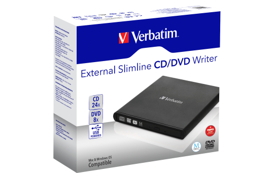 Externer CD/DVD Recorder/ Brenner Verbatim, Slimline, USB 2.0