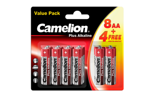 Mignon-Batterie CAMELION Plus Alkaline 1,5 V, LR6 Typ AA, 8+4 er-Blister