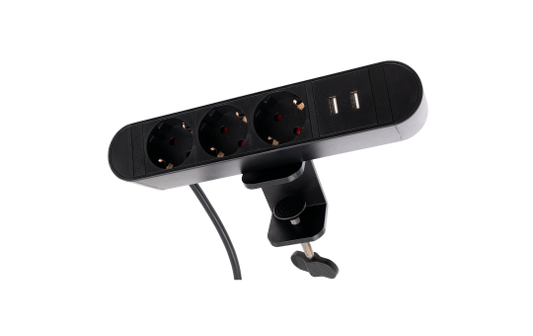 Tischsteckdose McPower ''SK-03A'' 3x Steckdose, 2x USB, inkl. Tischklemme, 2m Kabel