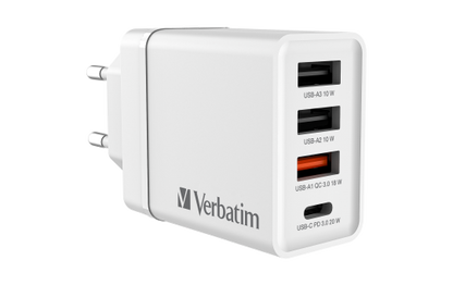 Ladeadapter Verbatim ''CHR-30EU2'', 30W, weiß, 2xUSB-A, 1xUSB-A QC, 1xUSB-C PD
