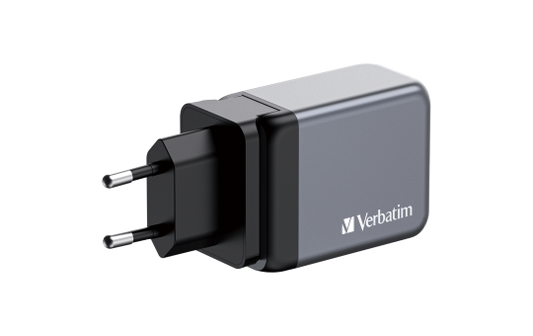 Ladeadapter Verbatim, Universal, GNC-65, GaN, 65W,grau, 1x USB-A QC, 2x USB-C PD