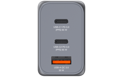 Ladeadapter Verbatim, Universal, GNC-65, GaN, 65W,grau, 1x USB-A QC, 2x USB-C PD