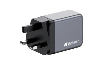 Ladeadapter Verbatim, Universal, GNC-65, GaN, 65W,grau, 1x USB-A QC, 2x USB-C PD