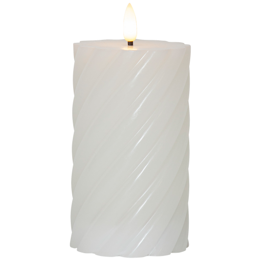 LED-Echtwachskerze, ''Flamme Swirl'', weiß, 15x7,5cm, naturgetreue Flamme