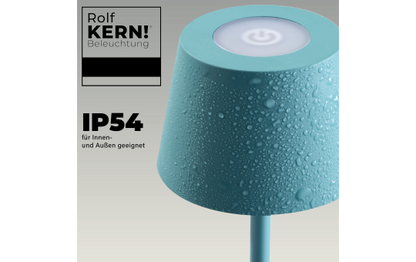 LED-Tischleuchte ROLF KERN „Club Nano“ 21cm, Türkis, Akku, dimmbar