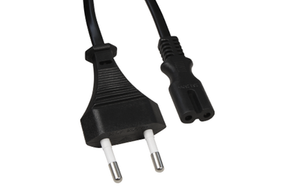 Euro-Netzkabel mit Doppelnutstecker, 1,5m, 0,75mm², schwarz
