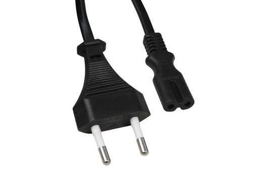 Euro-Netzkabel mit Doppelnutstecker, 1,5m, 0,75mm², schwarz