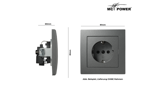 Schutzkontakt-Steckdose McPower ''Flair'', 250V~/16A, Steckanschluss, anthrazit