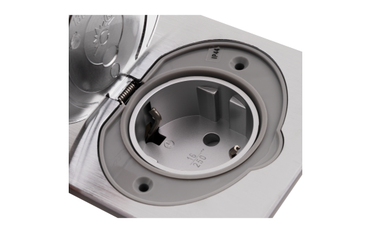 Boden Einbausteckdose, IP44, Edelstahl, 3680W, incl. Gerätedose Winddicht