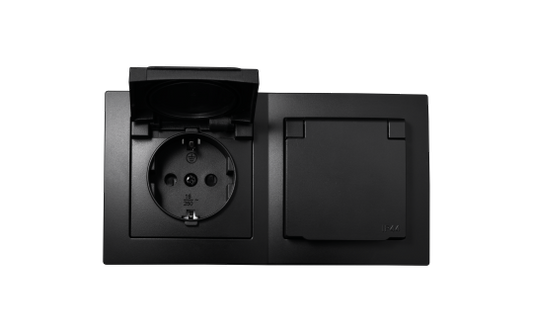 Steckdosen Set McPower Flair ''Beginner 2S-IP44'', matt schwarz