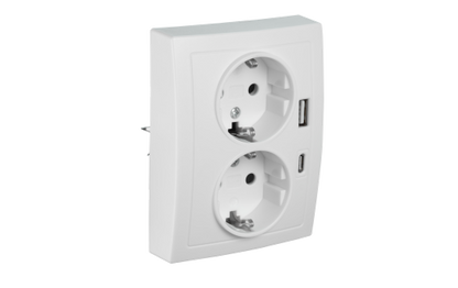 Schutzkontakt-Steckdose McPower ''Flair'' 2-fach, 250V~/16A, USB-A+C, PD20W, weiß