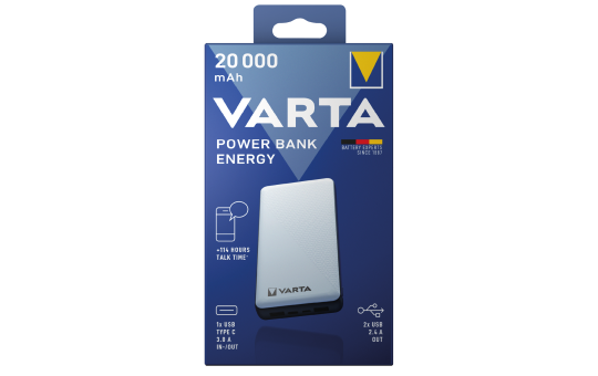 Akku Powerbank, VARTA, 5V/20.000mAh, Energy, weiß, 2xUSB-A/Micro-B/-C
