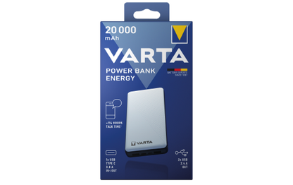 Akku Powerbank, VARTA, 5V/20.000mAh, Energy, weiß, 2xUSB-A/Micro-B/-C