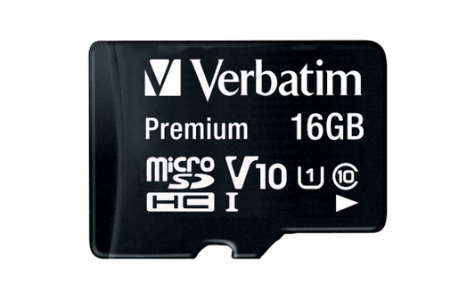Micro SDHC Card Verbatim, 16GB Speicherkapazität, inkl. Adapter, Class 10