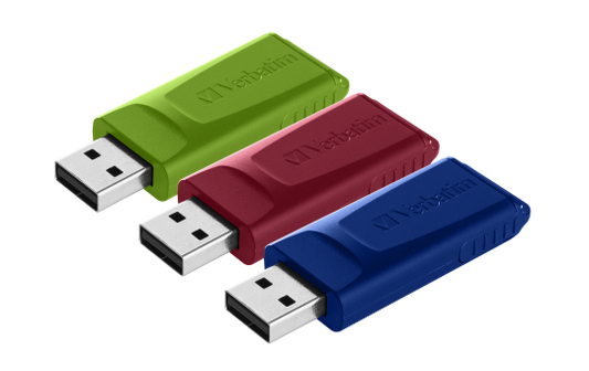 USB 2.0 Stick Verbatim, 16GB, Slider, rot-blau-grün, Multipack, 3er-Pack